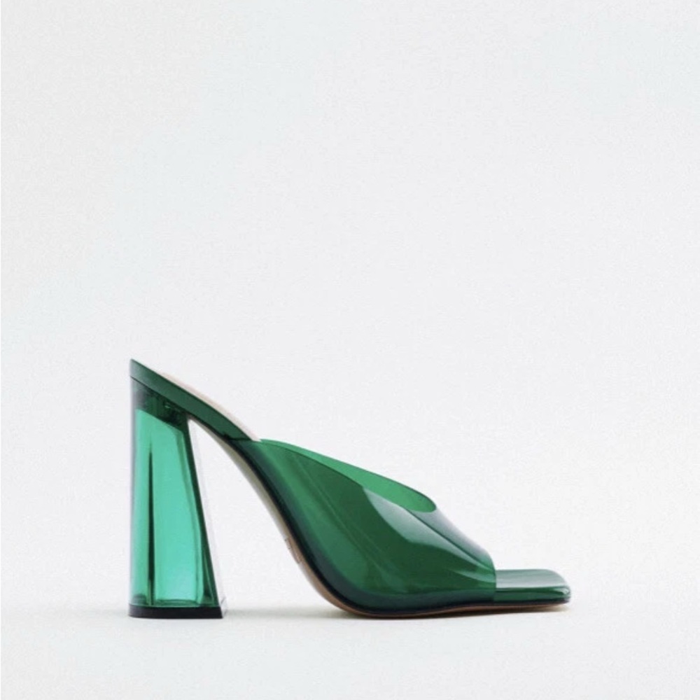 NWOT Zara Vinyl & Methacrylate Open Toed Heels - Picture 2 of 6